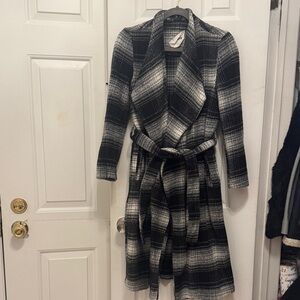 Black and White Plaid Belted midi coat